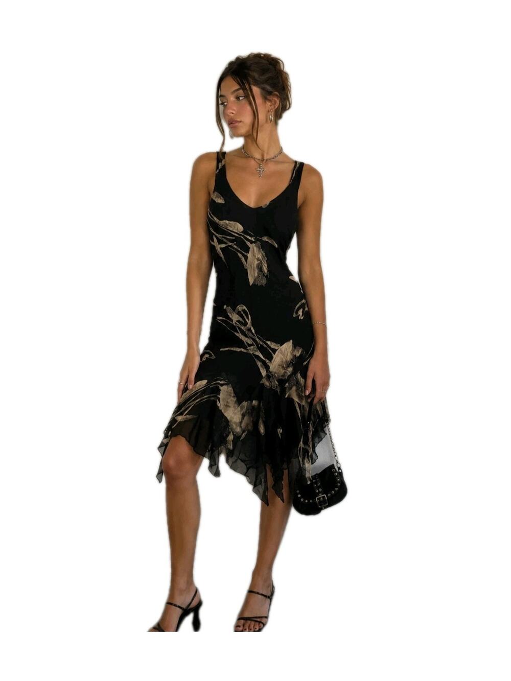 Y2K Jonathan Martin Silk Dress Sz 4 Bias Asymmetric Dark Fairy Whimsigoth Black